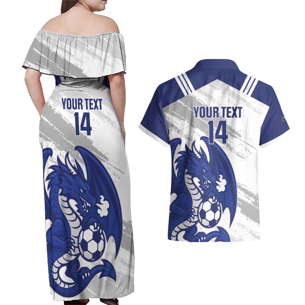 Bosnia and Herzegovina Football Custom Couples Matching Off Shoulder Maxi Dress and Hawaiian Shirt Go Zmajevi Mi smo uz vas White Version - Wonder Print Shop