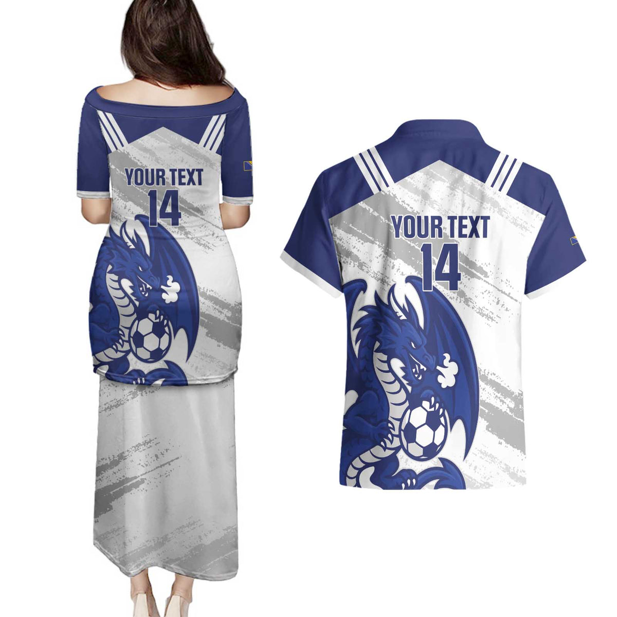 Bosnia and Herzegovina Football Custom Couples Matching Puletasi and Hawaiian Shirt Go Zmajevi Mi smo uz vas White Version - Wonder Print Shop