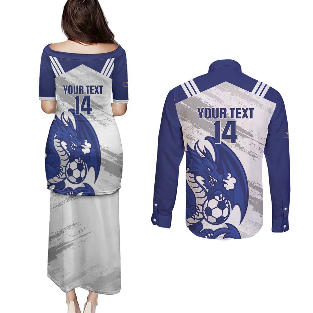 Bosnia and Herzegovina Football Custom Couples Matching Puletasi and Long Sleeve Button Shirt Go Zmajevi Mi smo uz vas White Version - Wonder Print Shop