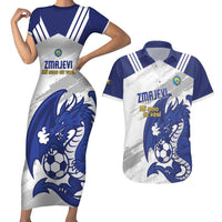 Bosnia and Herzegovina Football Custom Couples Matching Short Sleeve Bodycon Dress and Hawaiian Shirt Go Zmajevi Mi smo uz vas White Version - Wonder Print Shop