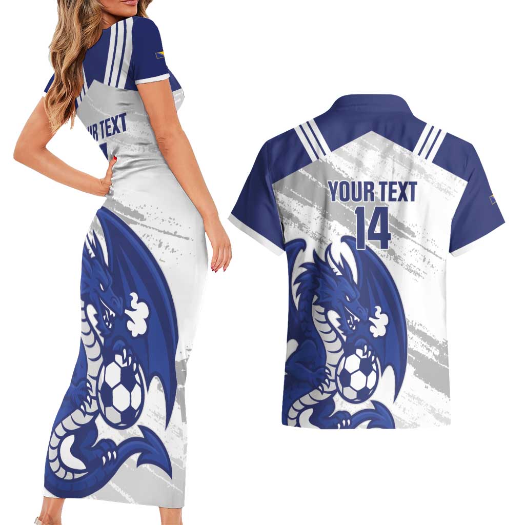 Bosnia and Herzegovina Football Custom Couples Matching Short Sleeve Bodycon Dress and Hawaiian Shirt Go Zmajevi Mi smo uz vas White Version - Wonder Print Shop