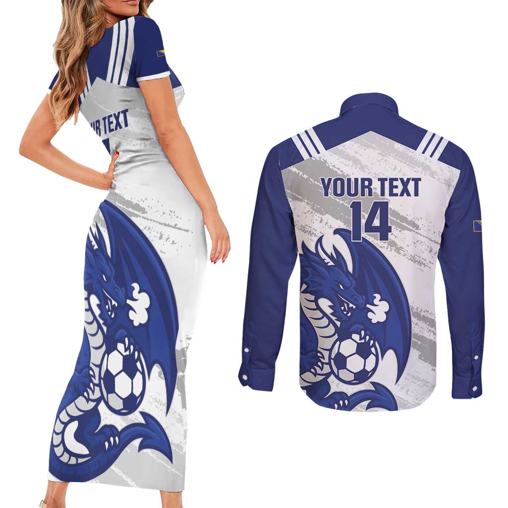 Bosnia and Herzegovina Football Custom Couples Matching Short Sleeve Bodycon Dress and Long Sleeve Button Shirt Go Zmajevi Mi smo uz vas White Version - Wonder Print Shop