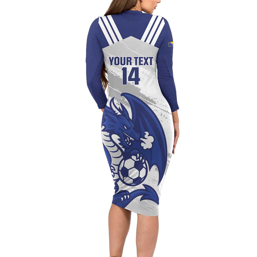 Bosnia and Herzegovina Football Custom Family Matching Long Sleeve Bodycon Dress and Hawaiian Shirt Go Zmajevi Mi smo uz vas White Version - Wonder Print Shop