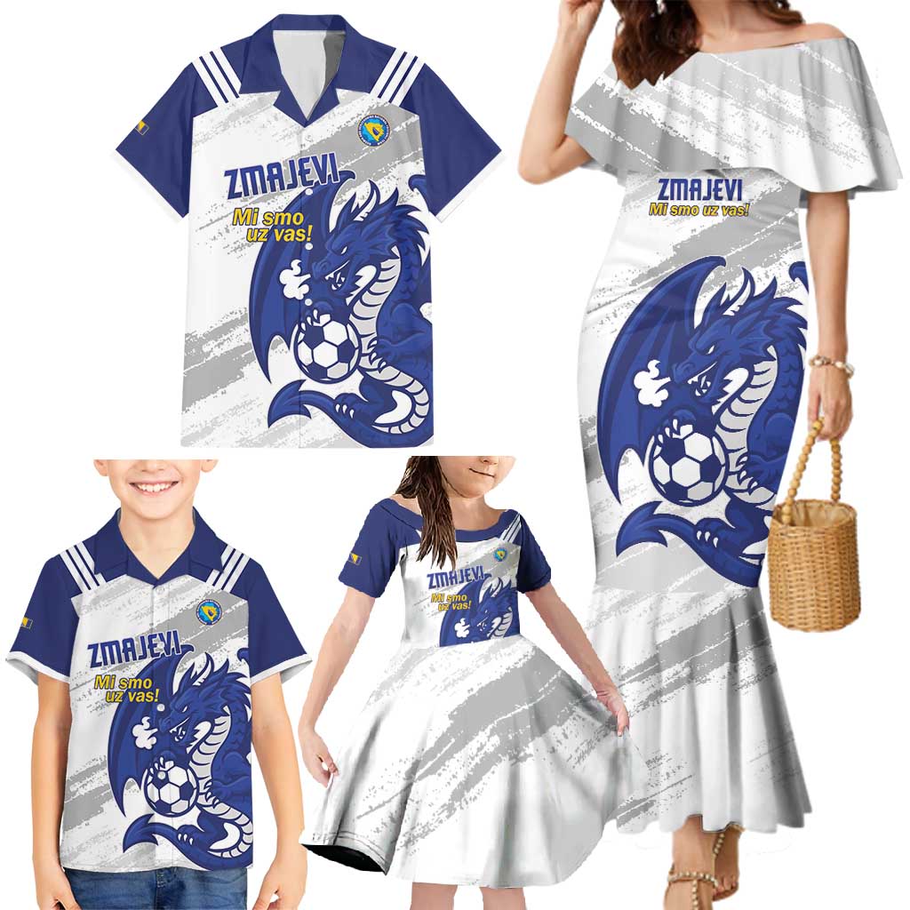 Bosnia and Herzegovina Football Custom Family Matching Mermaid Dress and Hawaiian Shirt Go Zmajevi Mi smo uz vas White Version - Wonder Print Shop