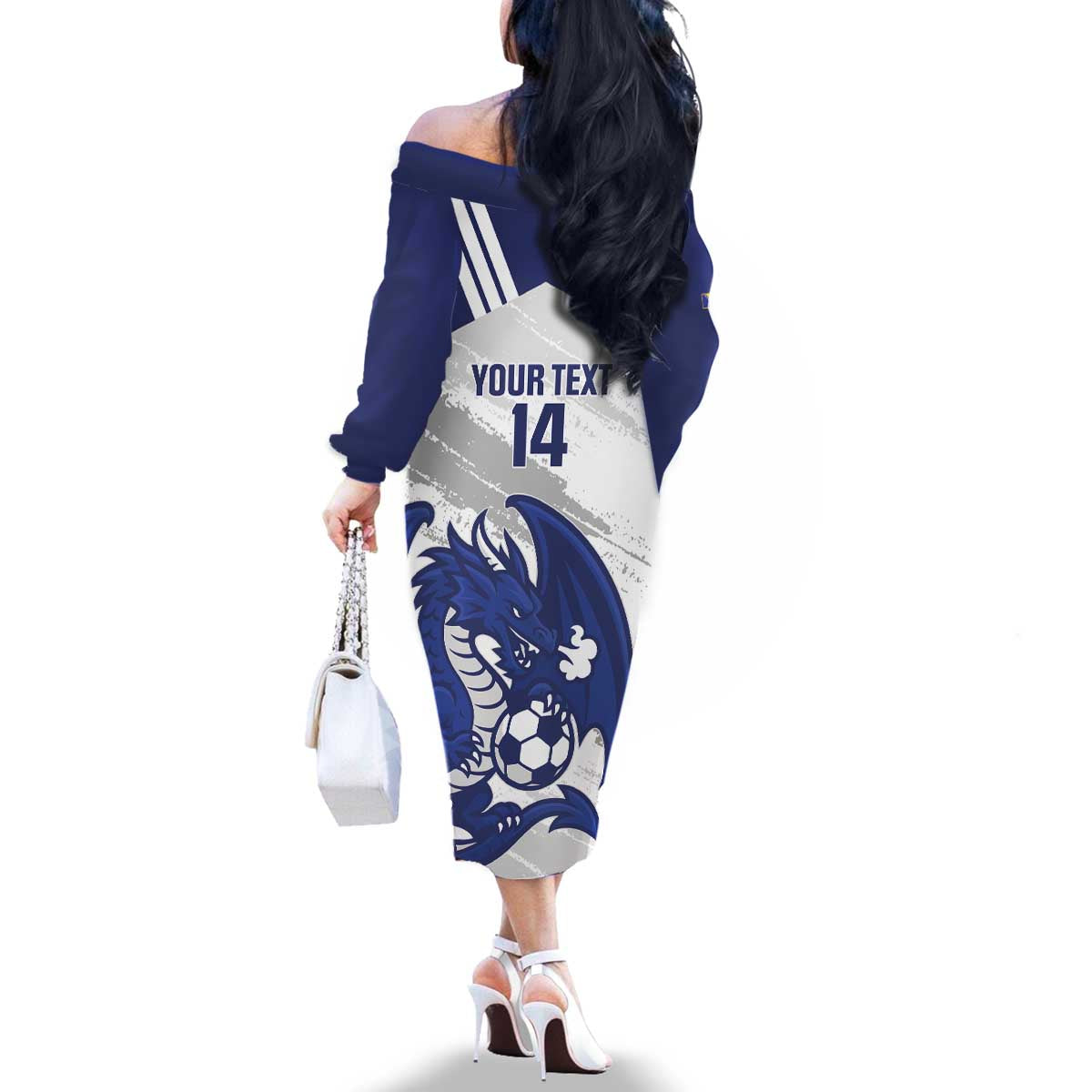 Bosnia and Herzegovina Football Custom Family Matching Off The Shoulder Long Sleeve Dress and Hawaiian Shirt Go Zmajevi Mi smo uz vas White Version - Wonder Print Shop