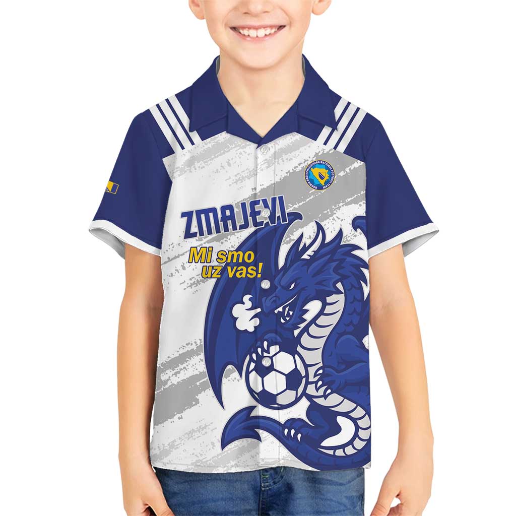 Bosnia and Herzegovina Football Custom Family Matching Off Shoulder Maxi Dress and Hawaiian Shirt Go Zmajevi Mi smo uz vas White Version - Wonder Print Shop