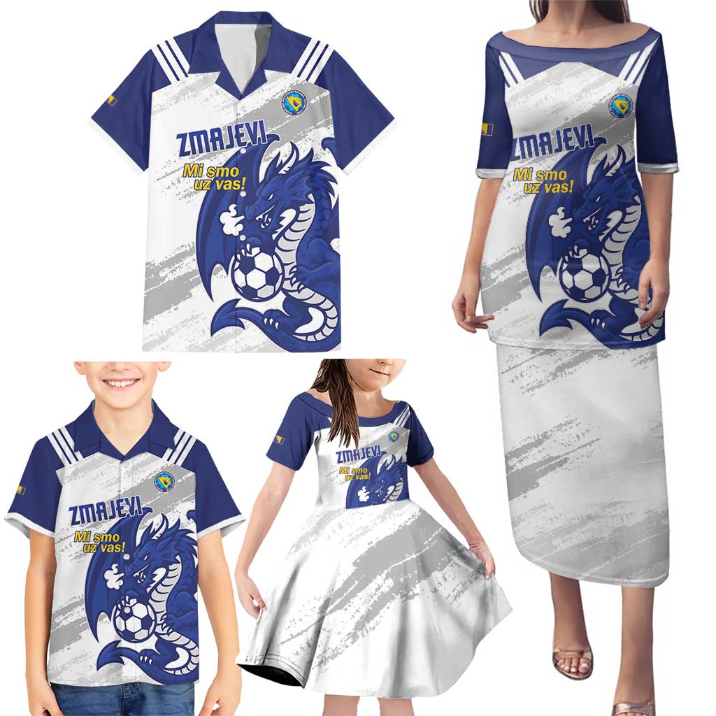 Bosnia and Herzegovina Football Custom Family Matching Puletasi and Hawaiian Shirt Go Zmajevi Mi smo uz vas White Version - Wonder Print Shop