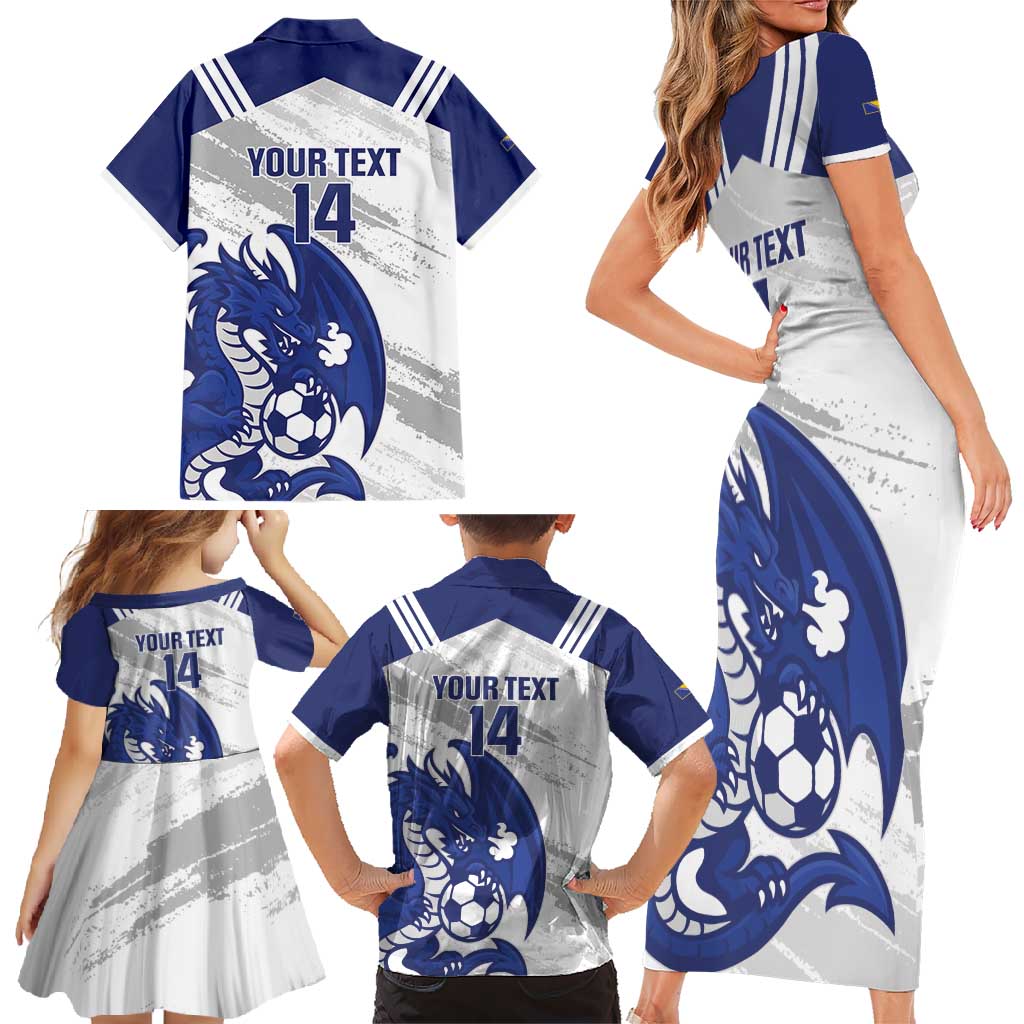 Bosnia and Herzegovina Football Custom Family Matching Short Sleeve Bodycon Dress and Hawaiian Shirt Go Zmajevi Mi smo uz vas White Version - Wonder Print Shop