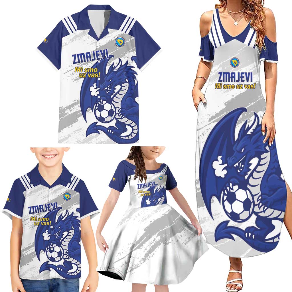 Bosnia and Herzegovina Football Custom Family Matching Summer Maxi Dress and Hawaiian Shirt Go Zmajevi Mi smo uz vas White Version - Wonder Print Shop