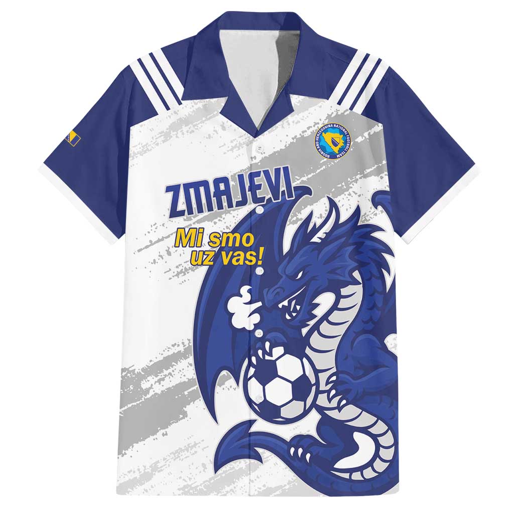 Bosnia and Herzegovina Football Custom Family Matching Summer Maxi Dress and Hawaiian Shirt Go Zmajevi Mi smo uz vas White Version - Wonder Print Shop