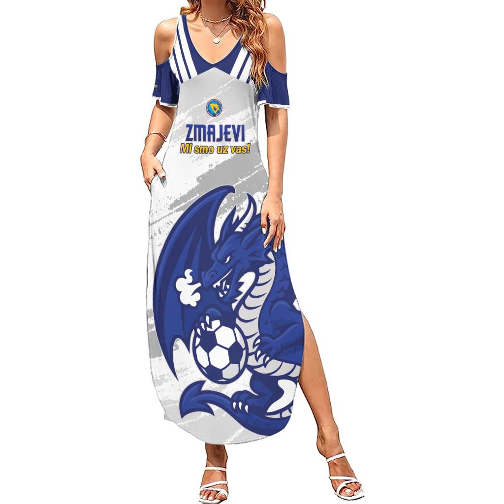 Bosnia and Herzegovina Football Custom Family Matching Summer Maxi Dress and Hawaiian Shirt Go Zmajevi Mi smo uz vas White Version - Wonder Print Shop