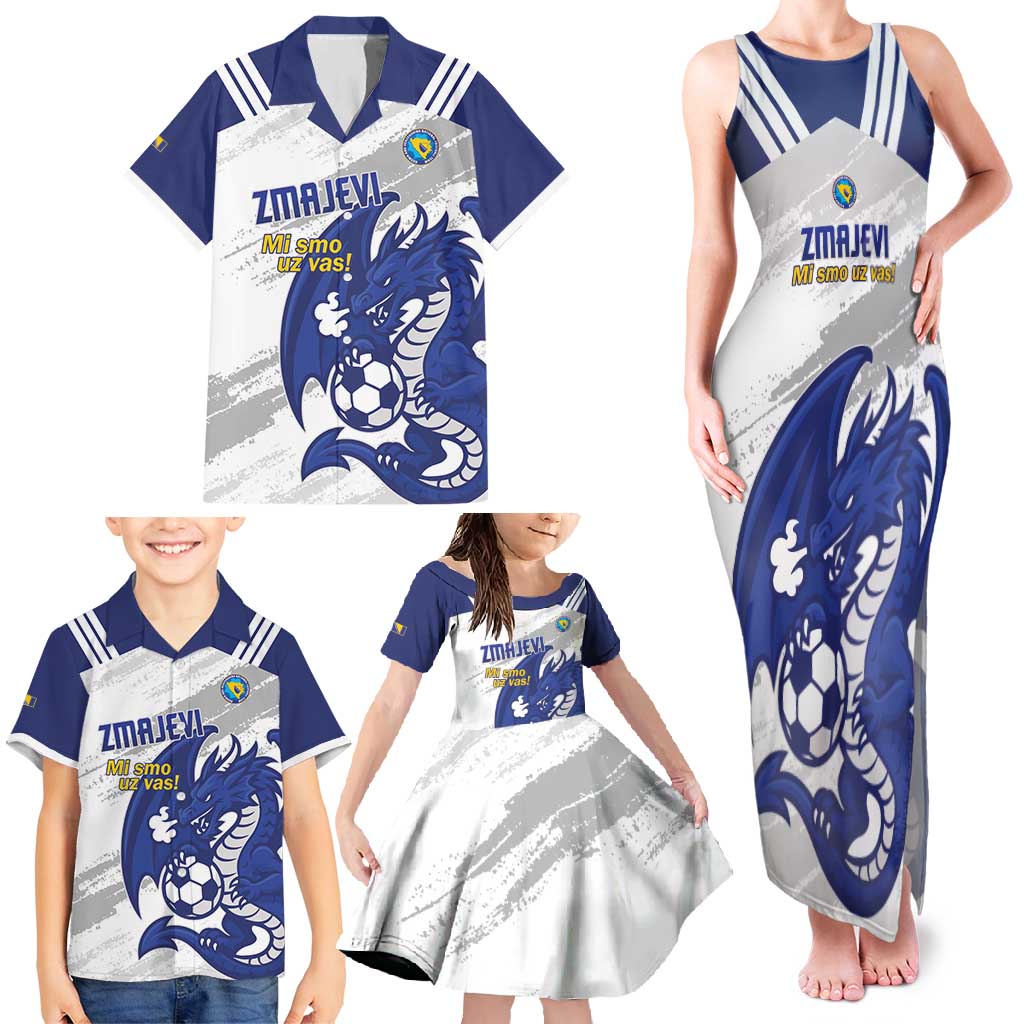 Bosnia and Herzegovina Football Custom Family Matching Tank Maxi Dress and Hawaiian Shirt Go Zmajevi Mi smo uz vas White Version - Wonder Print Shop