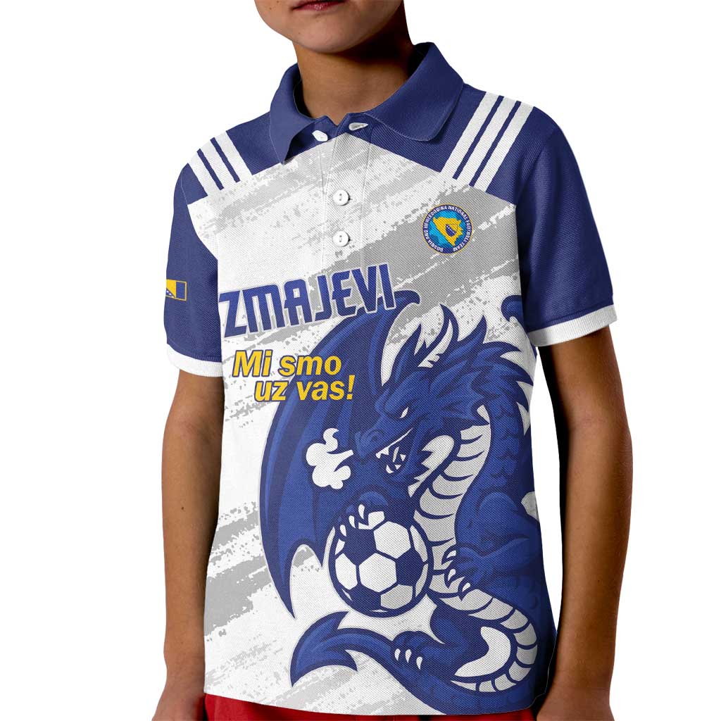 Bosnia and Herzegovina Football Custom Kid Polo Shirt Go Zmajevi Mi smo uz vas White Version - Wonder Print Shop