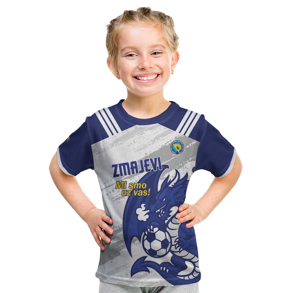 Bosnia and Herzegovina Football Custom Kid T Shirt Go Zmajevi Mi smo uz vas White Version - Wonder Print Shop