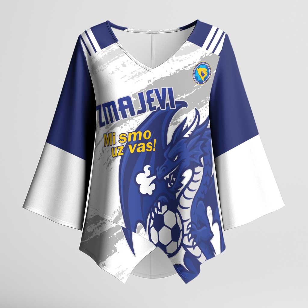 Bosnia and Herzegovina Football Custom Kimono Sleeve Blouse Go Zmajevi Mi smo uz vas White Version - Wonder Print Shop