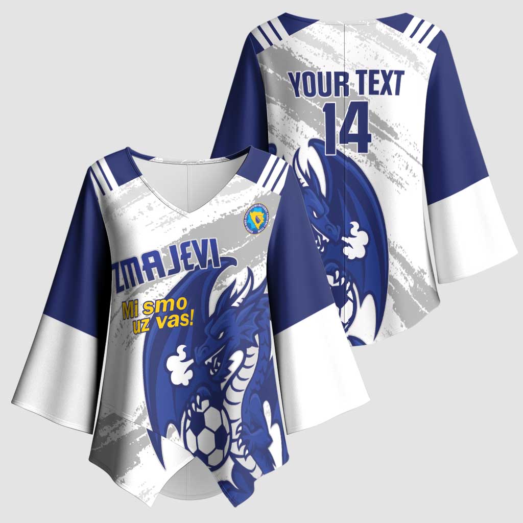 Bosnia and Herzegovina Football Custom Kimono Sleeve Blouse Go Zmajevi Mi smo uz vas White Version - Wonder Print Shop