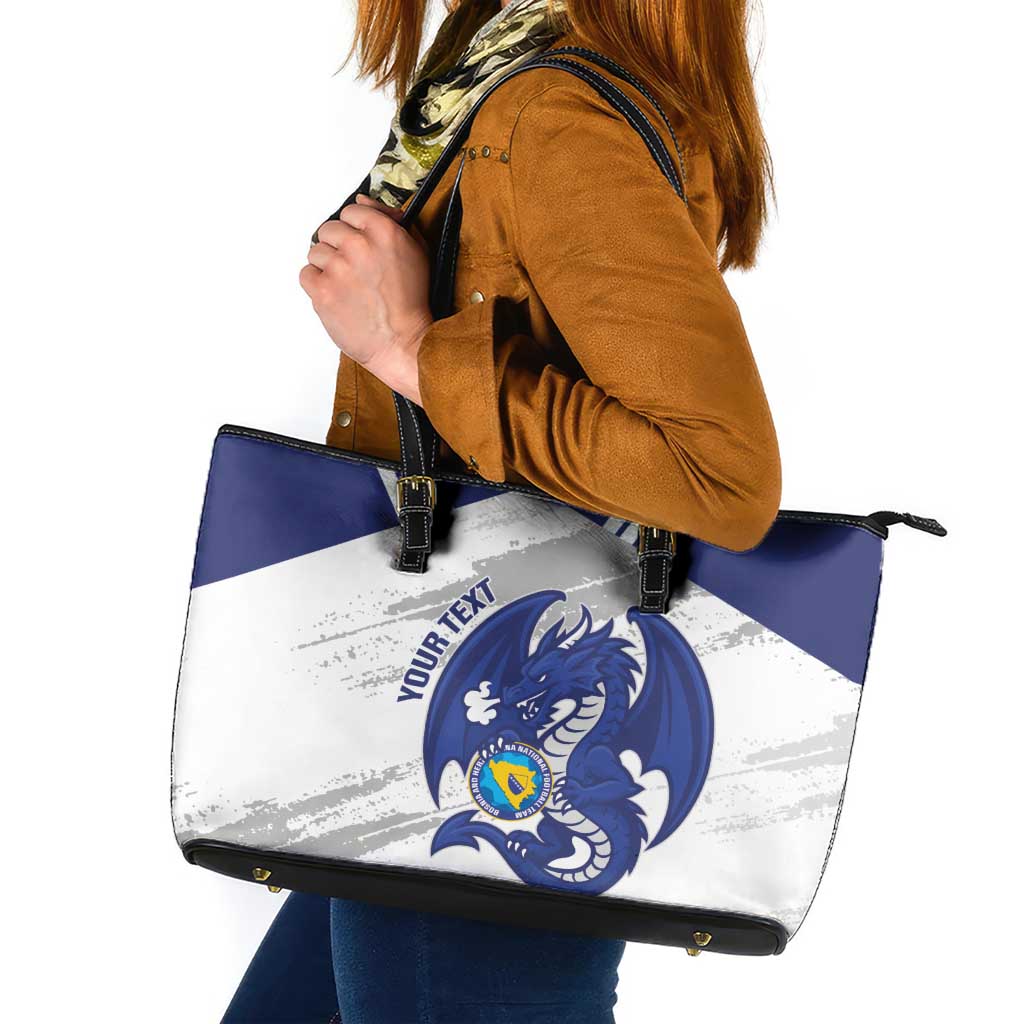 Bosnia and Herzegovina Football Custom Leather Tote Bag Go Zmajevi Mi smo uz vas White Version - Wonder Print Shop