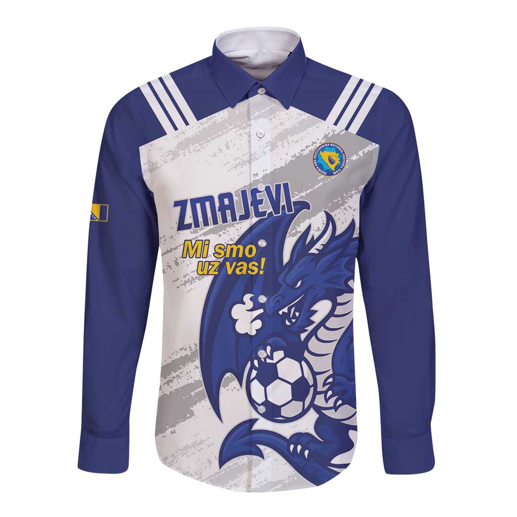 Bosnia and Herzegovina Football Custom Long Sleeve Button Shirt Go Zmajevi Mi smo uz vas White Version - Wonder Print Shop