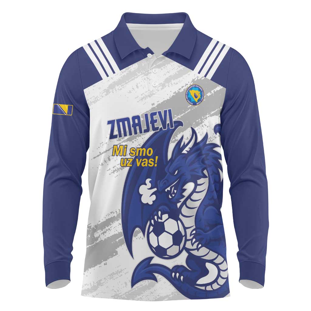 Bosnia and Herzegovina Football Custom Long Sleeve Polo Shirt Go Zmajevi Mi smo uz vas White Version - Wonder Print Shop