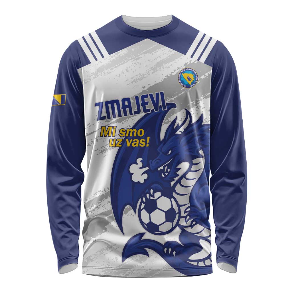 Bosnia and Herzegovina Football Custom Long Sleeve Shirt Go Zmajevi Mi smo uz vas White Version - Wonder Print Shop