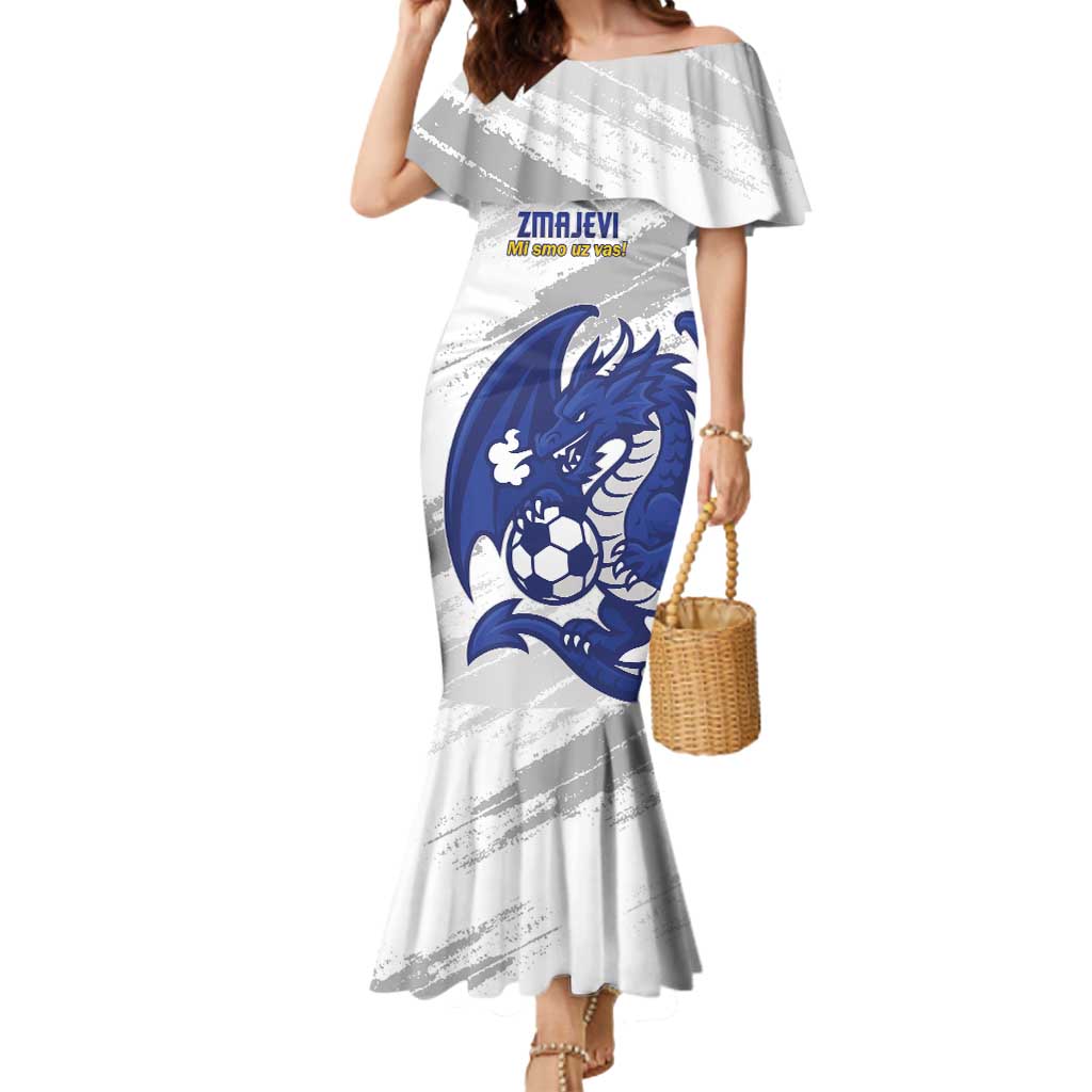 Bosnia and Herzegovina Football Custom Mermaid Dress Go Zmajevi Mi smo uz vas White Version - Wonder Print Shop