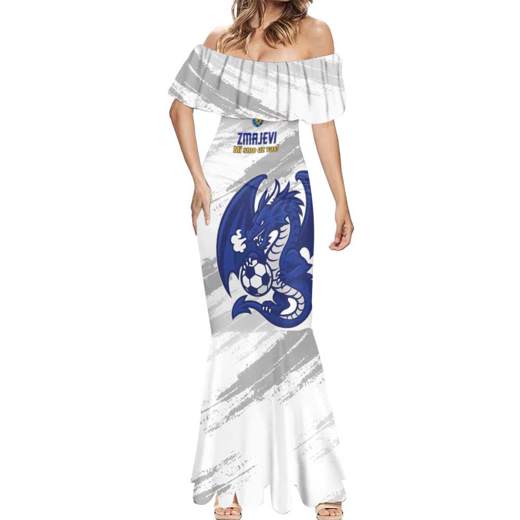 Bosnia and Herzegovina Football Custom Mermaid Dress Go Zmajevi Mi smo uz vas White Version - Wonder Print Shop