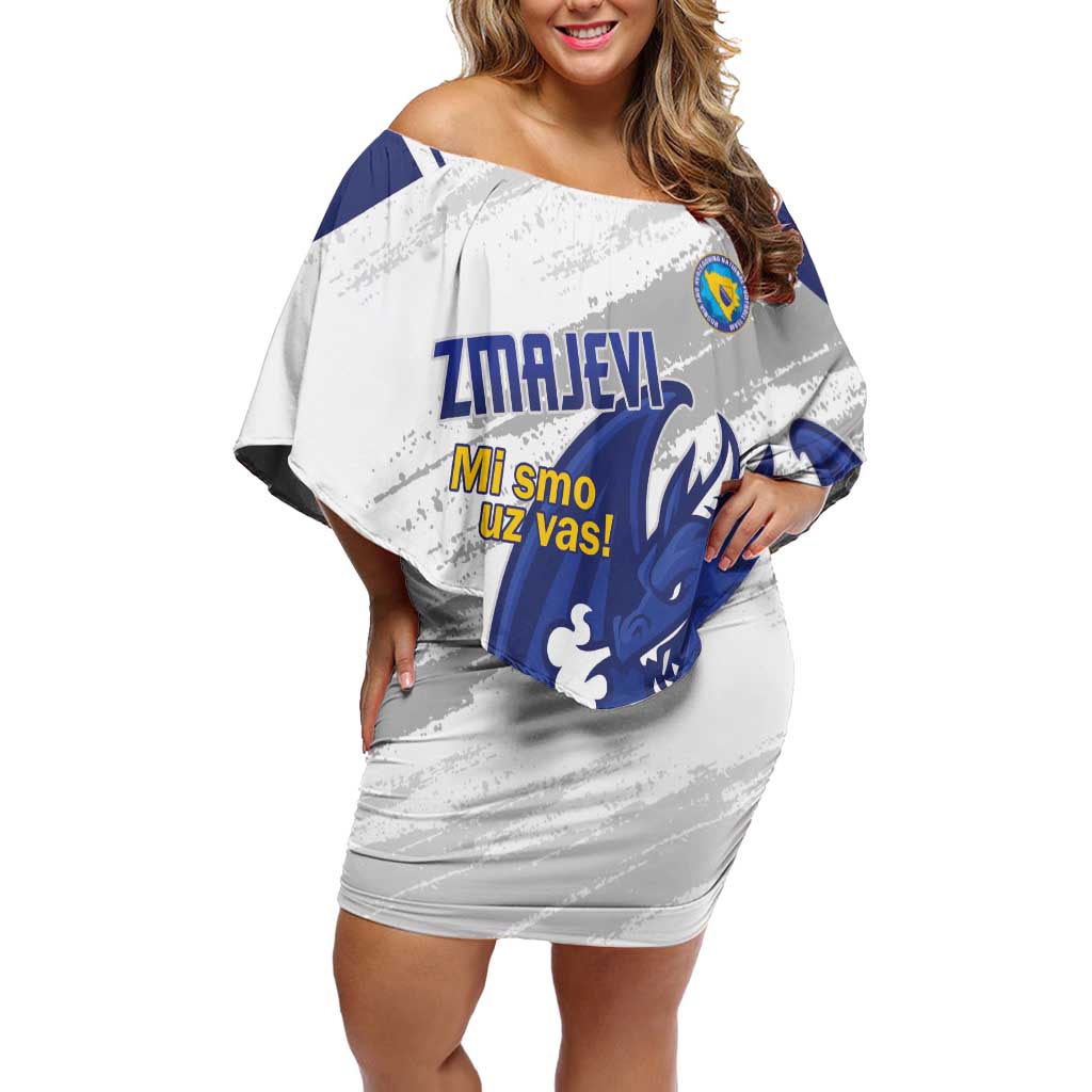 Bosnia and Herzegovina Football Custom Off Shoulder Short Dress Go Zmajevi Mi smo uz vas White Version - Wonder Print Shop