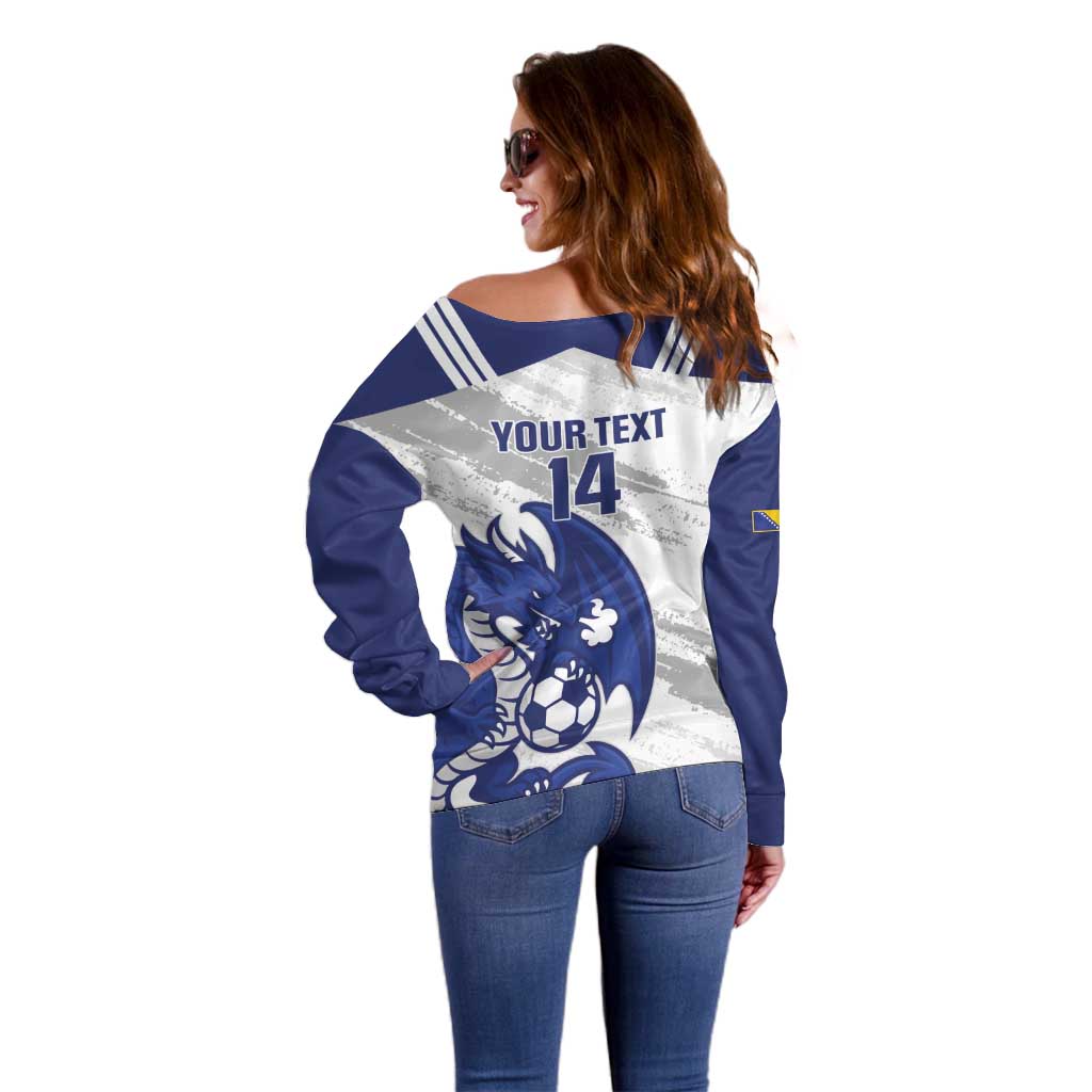 Bosnia and Herzegovina Football Custom Off Shoulder Sweater Go Zmajevi Mi smo uz vas White Version - Wonder Print Shop