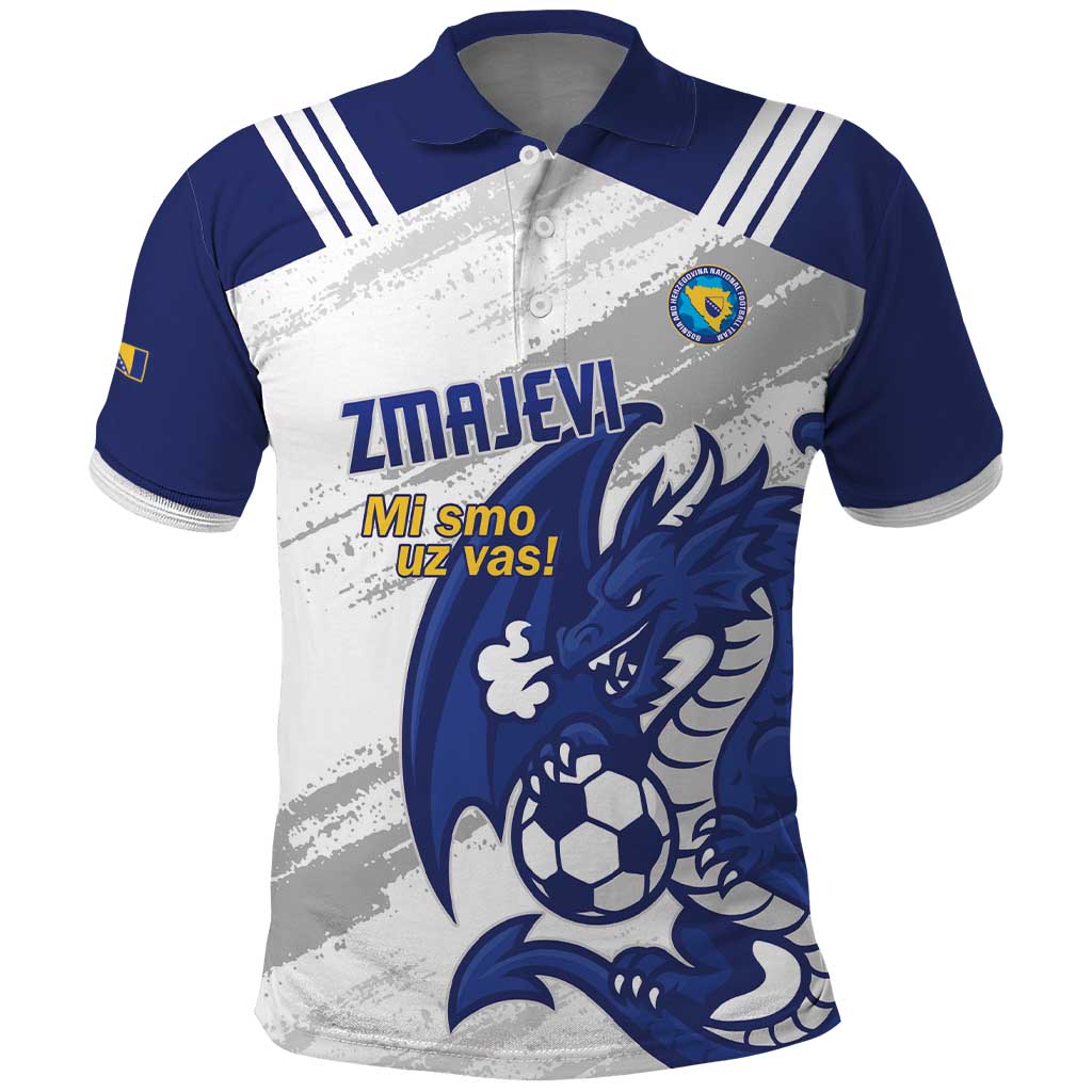 Bosnia and Herzegovina Football Custom Polo Shirt Go Zmajevi Mi smo uz vas White Version - Wonder Print Shop