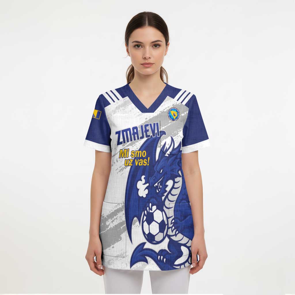 Bosnia and Herzegovina Football Custom Scrub Top Go Zmajevi Mi smo uz vas White Version - Wonder Print Shop