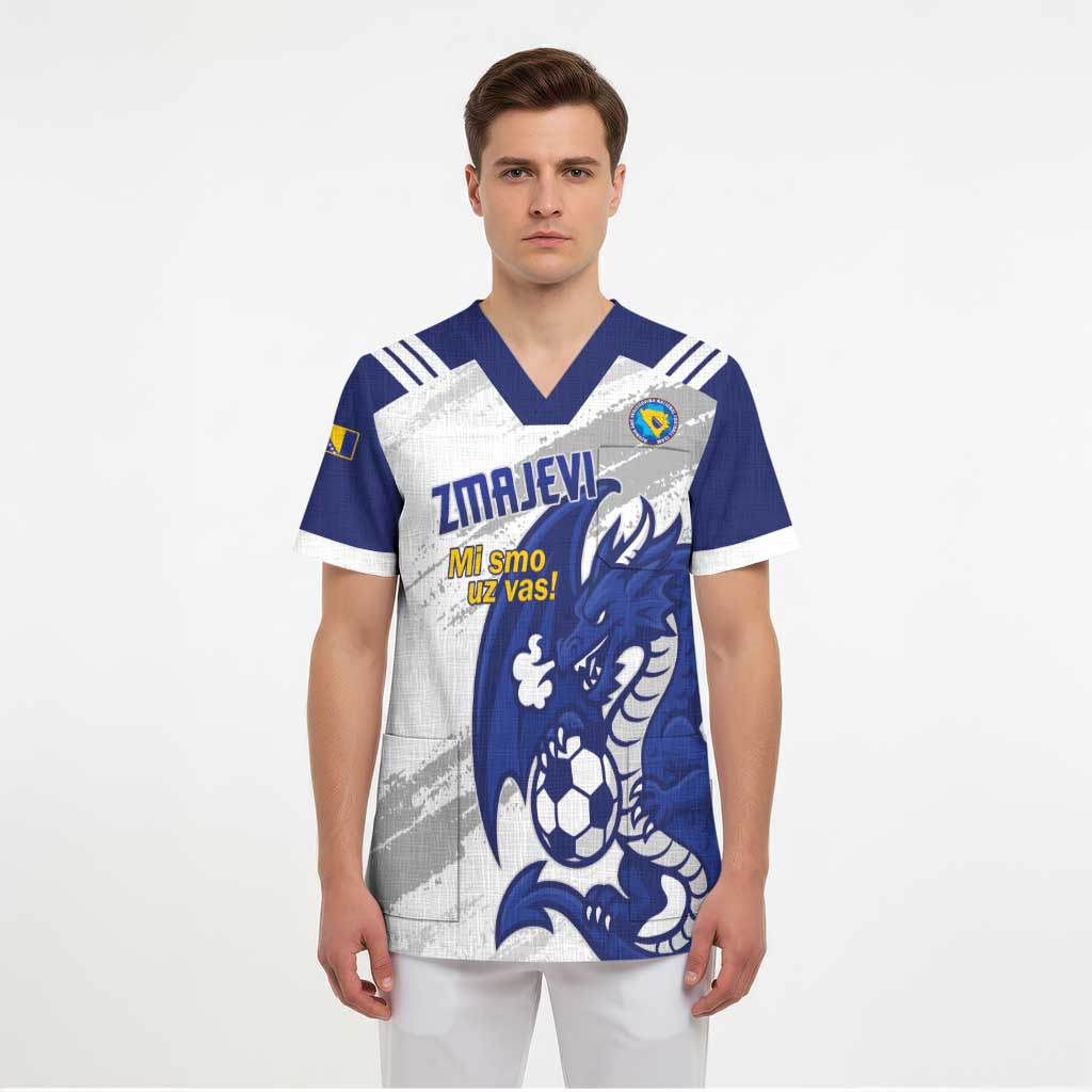 Bosnia and Herzegovina Football Custom Scrub Top Go Zmajevi Mi smo uz vas White Version - Wonder Print Shop
