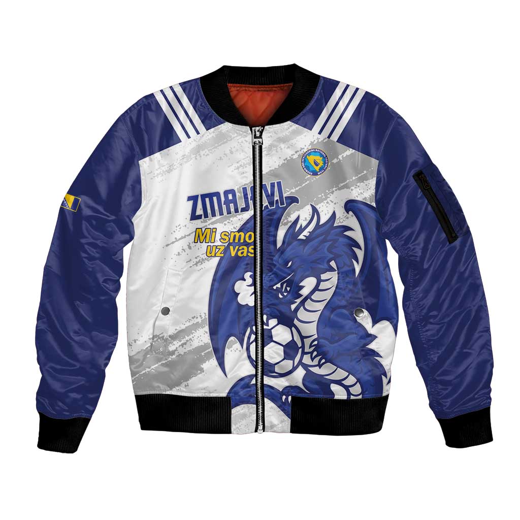Bosnia and Herzegovina Football Custom Sleeve Zip Bomber Jacket Go Zmajevi Mi smo uz vas White Version - Wonder Print Shop