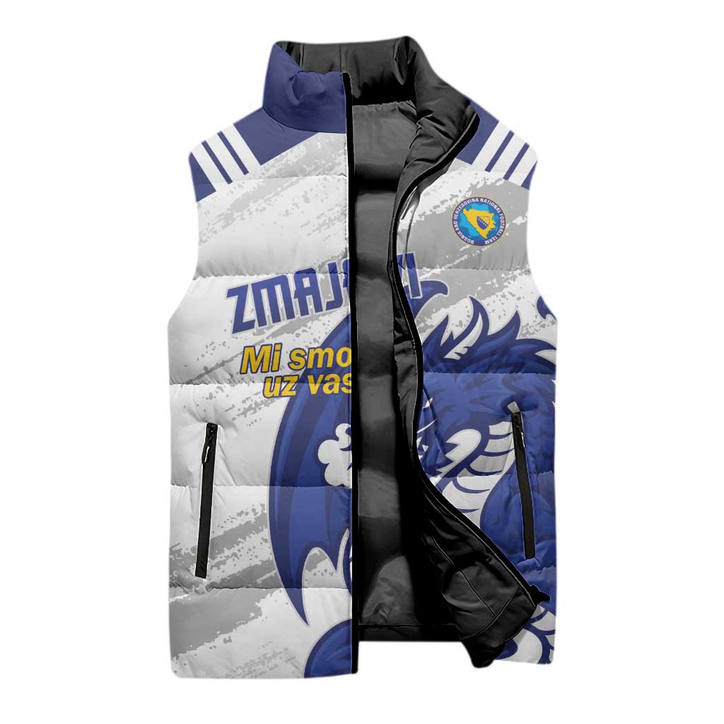 Bosnia and Herzegovina Football Custom Sleeveless Puffer Jacket Go Zmajevi Mi smo uz vas White Version - Wonder Print Shop