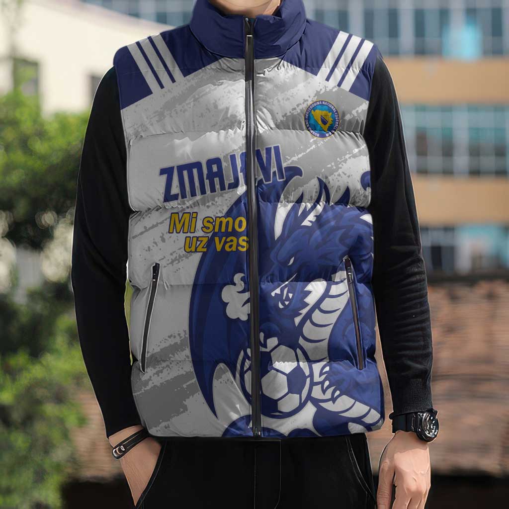 Bosnia and Herzegovina Football Custom Sleeveless Puffer Jacket Go Zmajevi Mi smo uz vas White Version - Wonder Print Shop