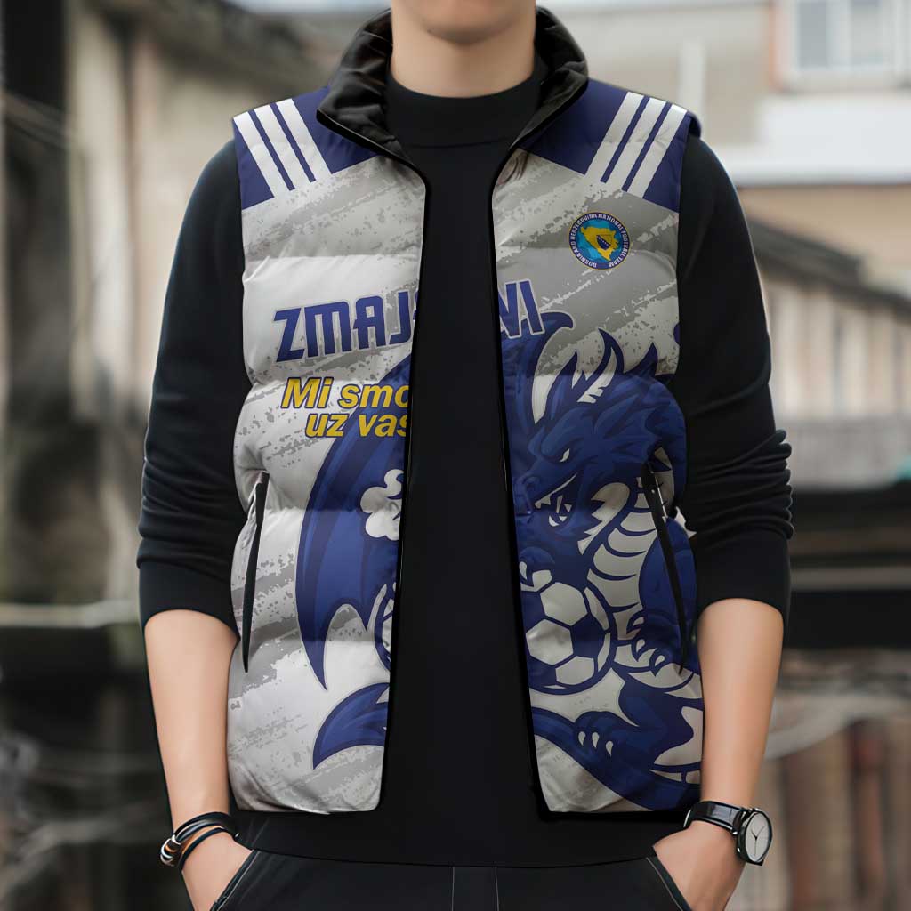 Bosnia and Herzegovina Football Custom Sleeveless Puffer Jacket Go Zmajevi Mi smo uz vas White Version - Wonder Print Shop
