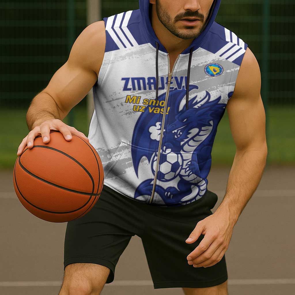 Bosnia and Herzegovina Football Custom Sleeveless Zip Hoodie Go Zmajevi Mi smo uz vas White Version - Wonder Print Shop