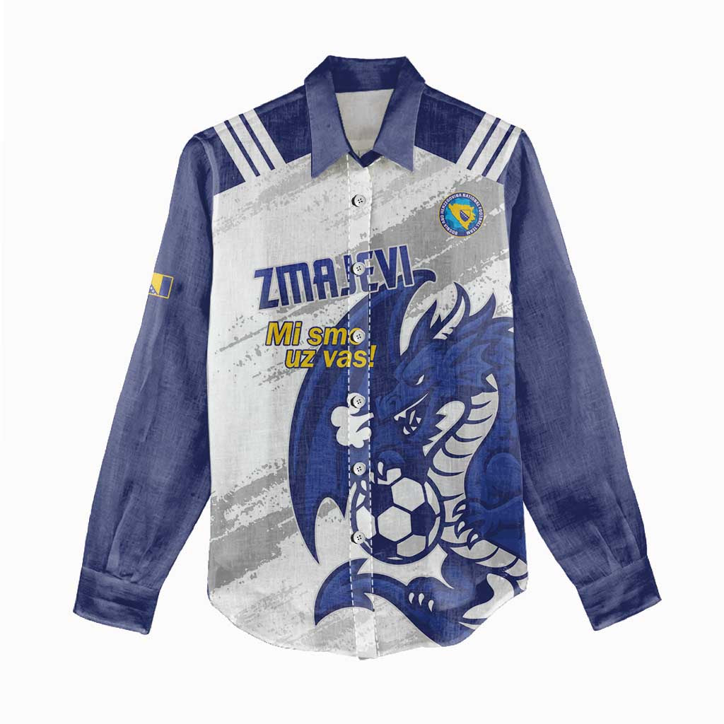 Bosnia and Herzegovina Football Custom Women Casual Shirt Go Zmajevi Mi smo uz vas White Version - Wonder Print Shop