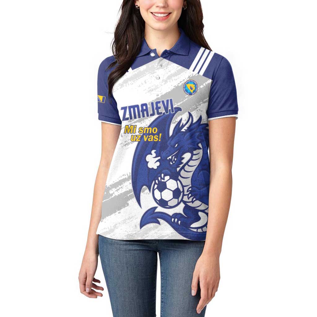 Bosnia and Herzegovina Football Custom Women Polo Shirt Go Zmajevi Mi smo uz vas White Version - Wonder Print Shop