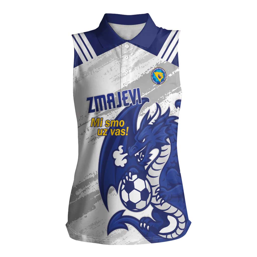 Bosnia and Herzegovina Football Custom Women Sleeveless Polo Shirt Go Zmajevi Mi smo uz vas White Version - Wonder Print Shop