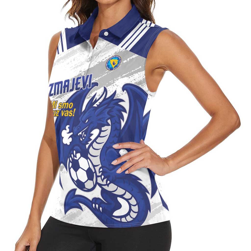 Bosnia and Herzegovina Football Custom Women Sleeveless Polo Shirt Go Zmajevi Mi smo uz vas White Version - Wonder Print Shop
