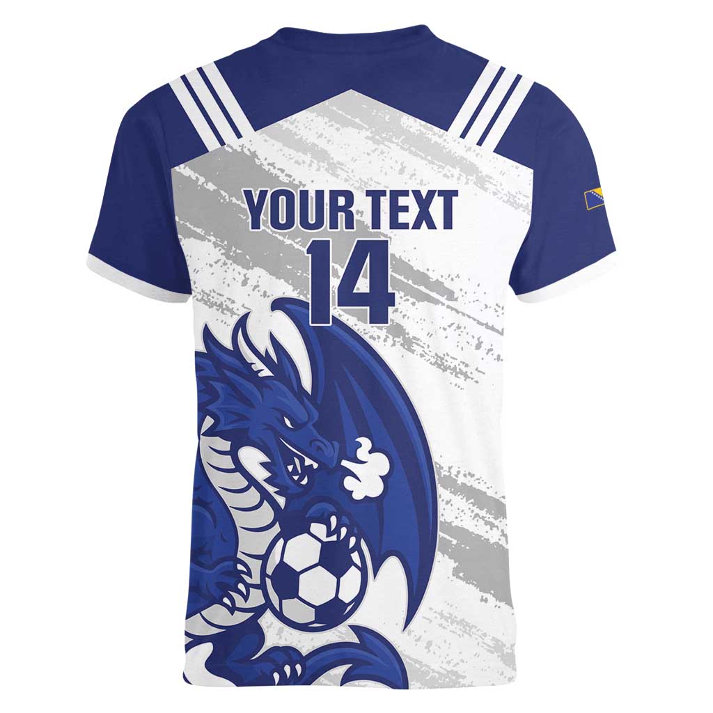 Bosnia and Herzegovina Football Custom Women V-Neck T-Shirt Go Zmajevi Mi smo uz vas White Version - Wonder Print Shop