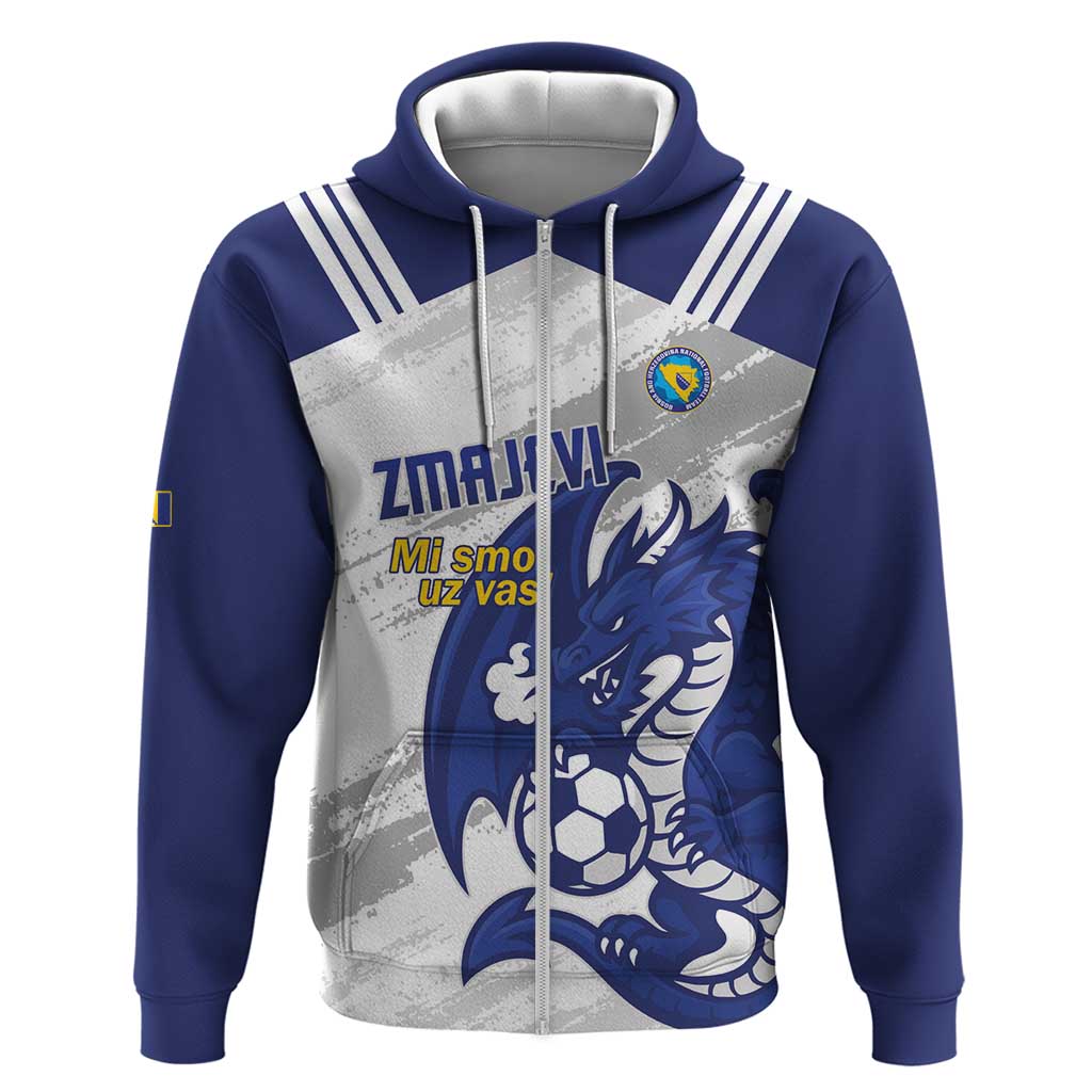 Bosnia and Herzegovina Football Custom Zip Hoodie Go Zmajevi Mi smo uz vas White Version - Wonder Print Shop