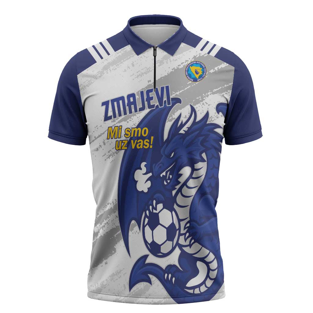 Bosnia and Herzegovina Football Custom Zipper Polo Shirt Go Zmajevi Mi smo uz vas White Version - Wonder Print Shop