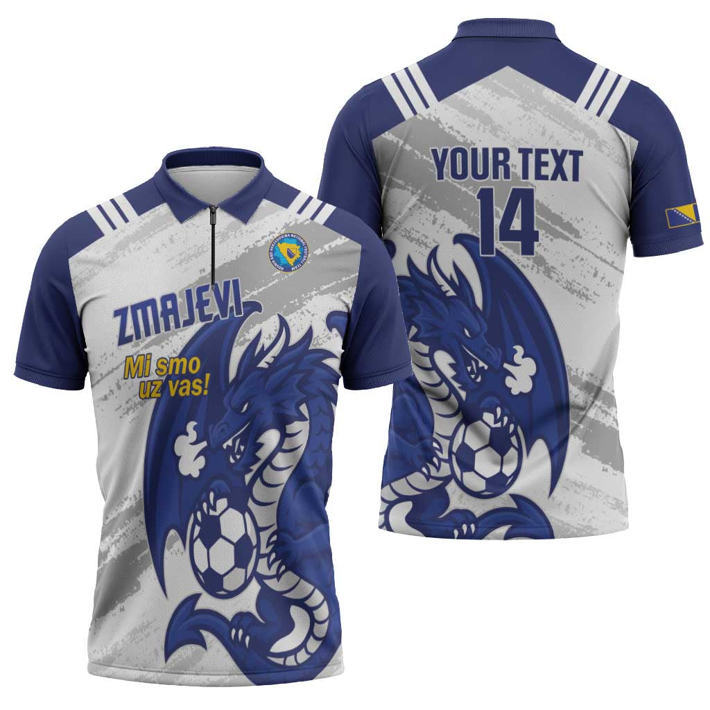 Bosnia and Herzegovina Football Custom Zipper Polo Shirt Go Zmajevi Mi smo uz vas White Version - Wonder Print Shop