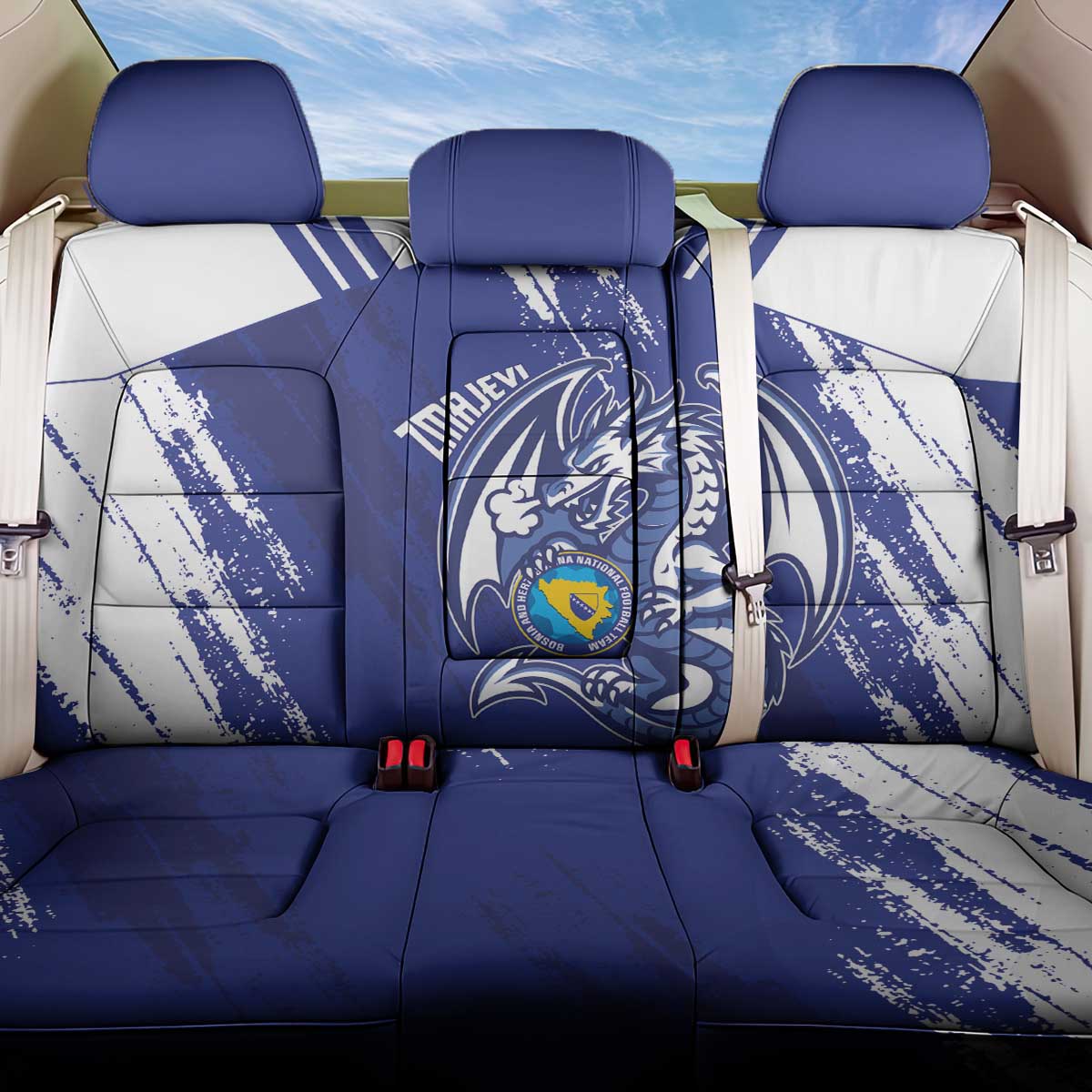 Bosnia and Herzegovina Football Back Car Seat Cover Go Zmajevi Mi smo uz vas Blue Version - Wonder Print Shop