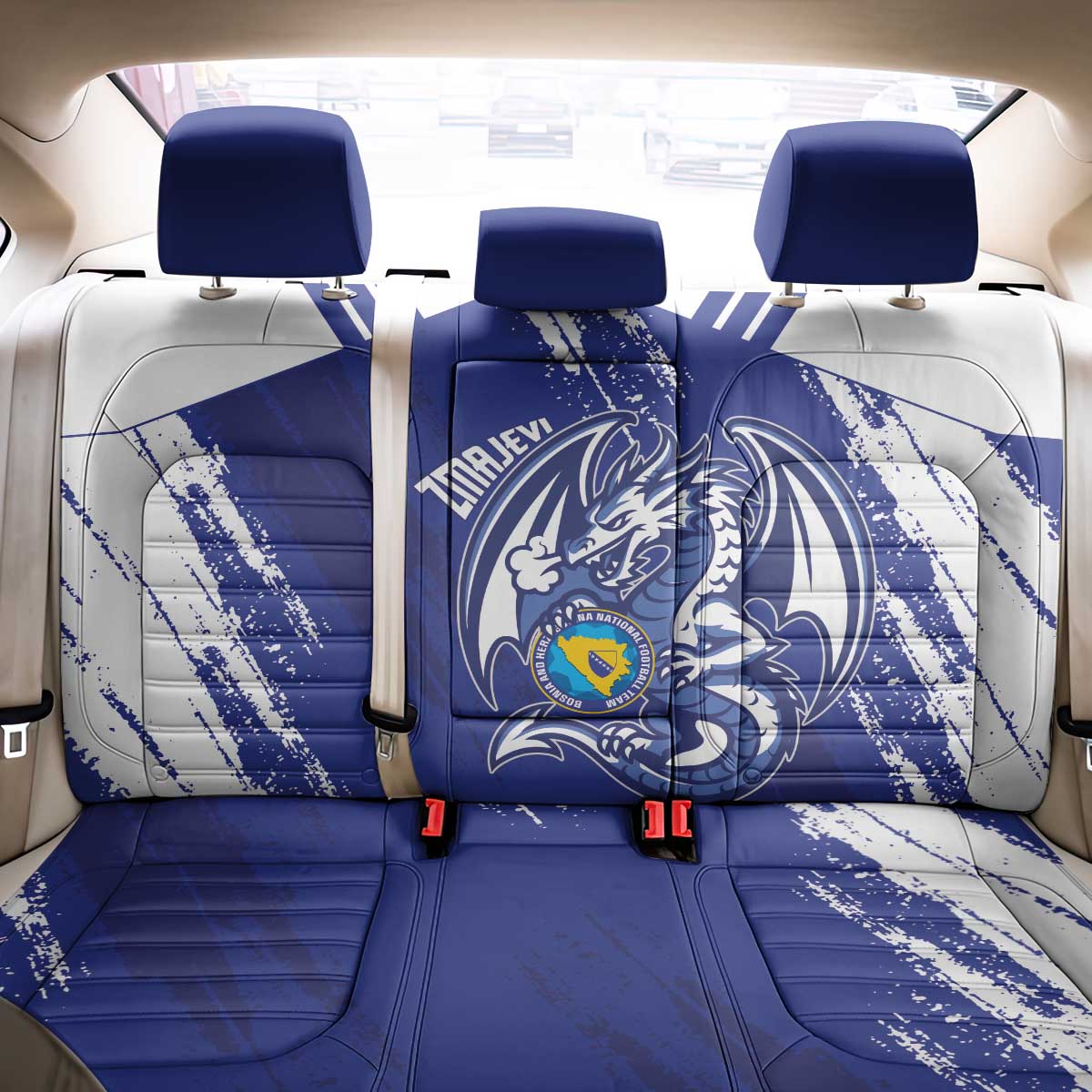 Bosnia and Herzegovina Football Back Car Seat Cover Go Zmajevi Mi smo uz vas Blue Version - Wonder Print Shop