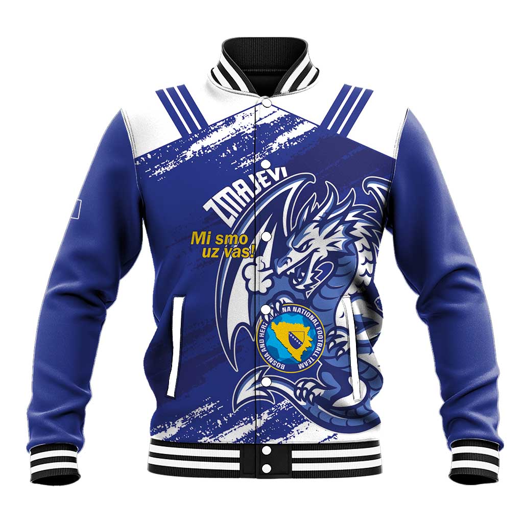 Bosnia and Herzegovina Football Custom Baseball Jacket Go Zmajevi Mi smo uz vas Blue Version - Wonder Print Shop