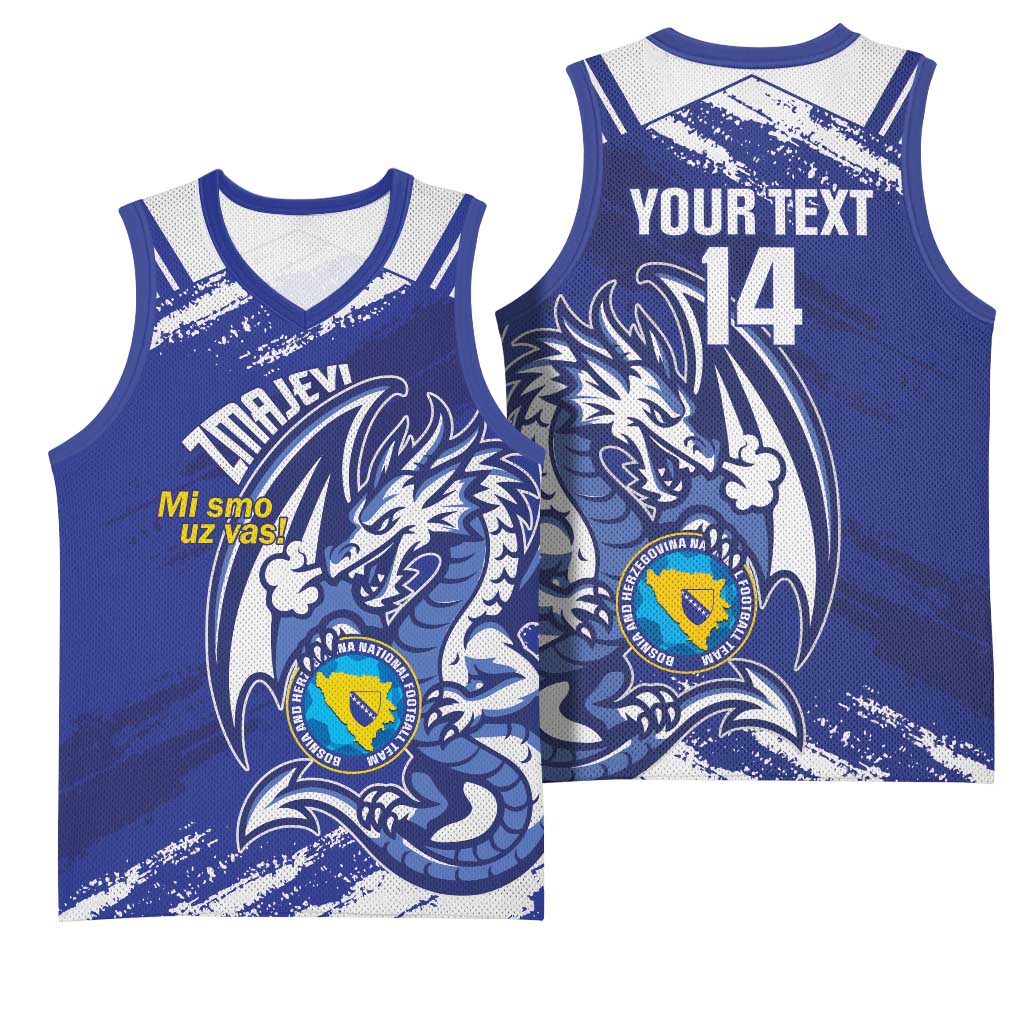 Bosnia and Herzegovina Football Custom Basketball Jersey Go Zmajevi Mi smo uz vas Blue Version - Wonder Print Shop