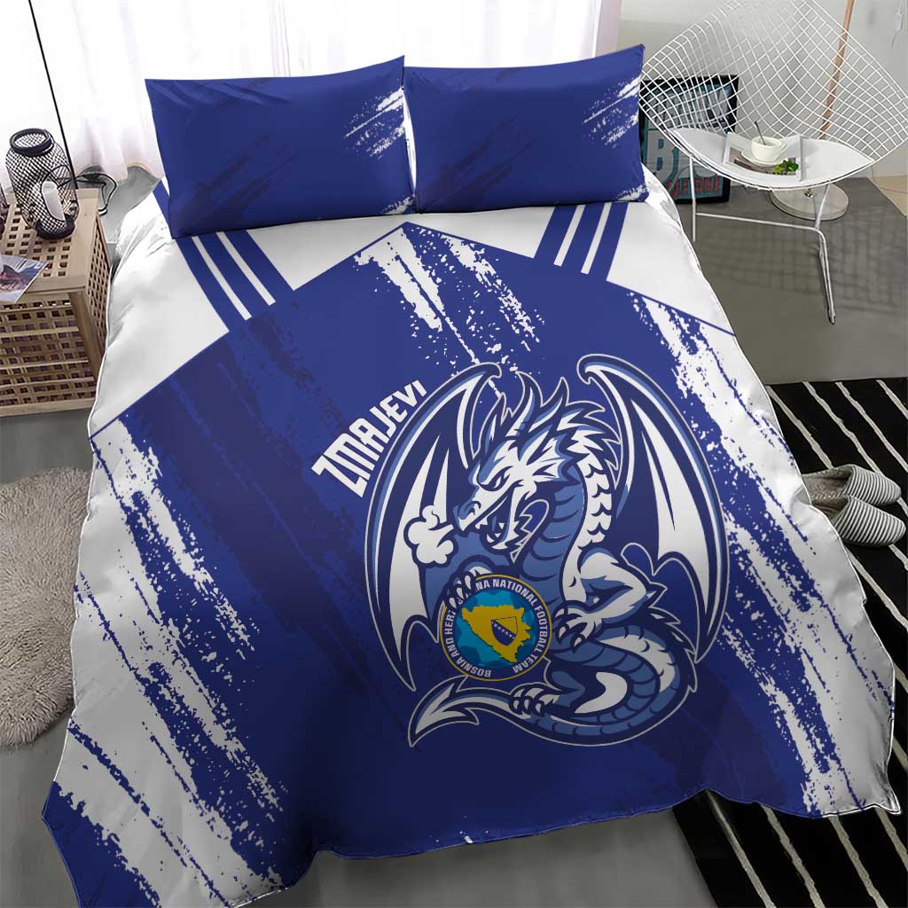 Bosnia and Herzegovina Football Bedding Set Go Zmajevi Mi smo uz vas Blue Version - Wonder Print Shop