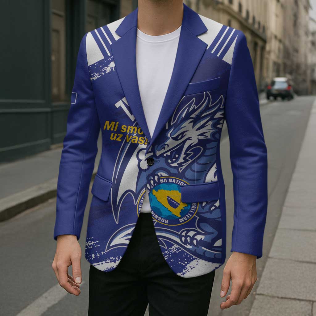Bosnia and Herzegovina Football Custom Blazer Go Zmajevi Mi smo uz vas Blue Version - Wonder Print Shop